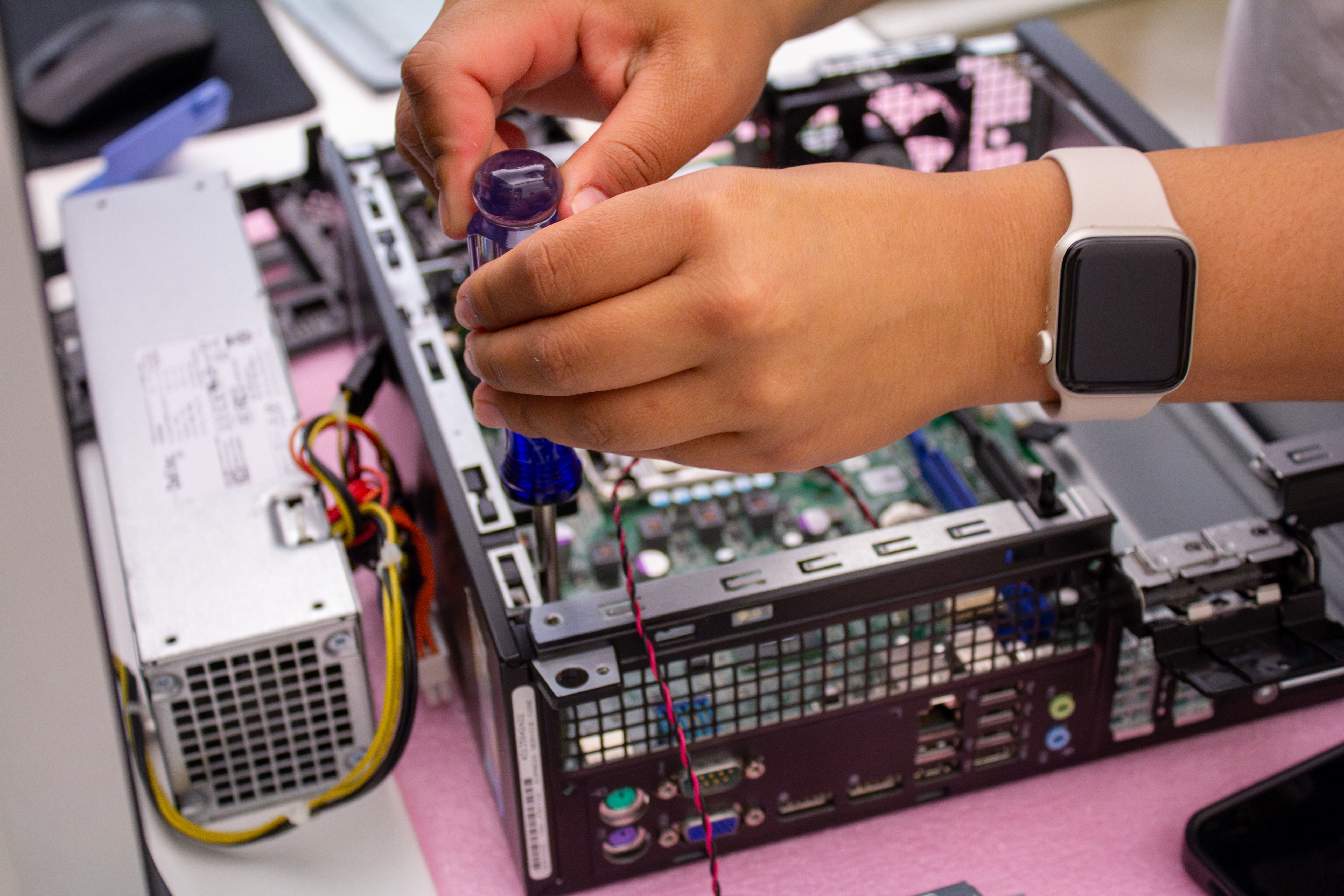 Taking a computer apart in the IT Essentials class